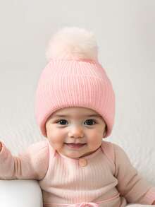 1 Stück schwarze Pompon-Strickmütze Beanie Mütze für Kleinkind Kinder und Babys, Y2K-Stil, gestrickte Neugeborenen-Mütze für den Außenbereich, warme Wintermütze geeignet für den täglichen Arbeitsweg - 1PC - Übersicht 9