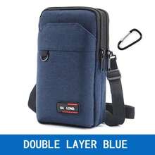 Bolsa de cintura impermeable, monedero de una/doble capa, riñonera para exteriores, bolsa para teléfono de hombres, bolsaáctica de camping y caza con cinturón - Doble Azul - Ver 13