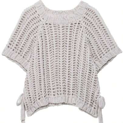 ZEVITY Pull tricoté décontracté avec laçage latéral et découpes ajourées pour femmes, design avec fente à l'ourlet et lien, tricot épais, SW2515, automne/hiver