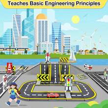 Creative, Magnetic Building Blocks Racing Track Set - Educational STEM Toy For Youngsters Ages 3+ With Road Signs & Vehicles, Colorful Sensory Play Blocks For Boys & Girls - Multicolor - View 3