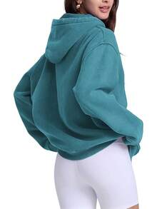 FAIABLE Mens Hoodies Oversized Unisex Wash Hoodie Heavyweight Fleece Vintage Cotton Sweatshirt Men Women Streetwear - Turquoise - 查看 4