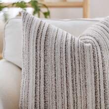 1 件/2 件波西米亚风抱枕套 18x18 英寸，农舍装饰条纹方形枕套雪尼尔簇绒枕套，中性色调枕套，适用于客厅沙发床 - 米色 - 查看 3