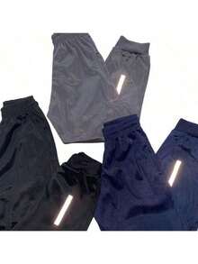 KIT 3 Calça infantil academia jogger com logo refletivo(Preta,Azul marinho,Cinza) - Multicolorido - Visão 2