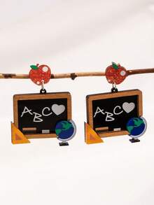 1 Pair Cute Apple, Pencil, Book Shaped Earrings, Teacher's Day, Back To School, Graduation Gift For Teachers (Card Not Included) - Multicolor - View 3