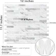 STICKGOO Peel And Stick Backsplash, PVC Wall Tiles Stick On Backsplash For Kitchen(10 Sheets, White Marble With Metal Silver)