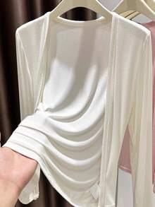 Áo khoác cardigan nữ Vera Lane mùa xuân/hè phong cách Y2K dễ thương, màu trơn, nhẹ, đa năng, chống nắng, thích hợp cho kỳ nghỉ, đi biển, hòa nhạc và các dịp khác. - Kem - Xem 1