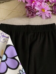 2 pezzi/set Outfit casual elegante e alla moda per ragazze, composto da top e pantaloni con motivi assortiti