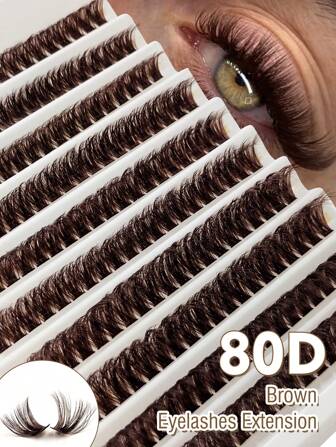 200 PCS D Curl Thick Brown Individual Lash Clusters 80D Mixed Length 9-16mm Lashes Fluffy Natural Look&Soft&Light DIY False Eyelash Extensions For Daily Life&Party&Music Festival Reusable Individual Lashes Makeup