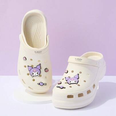 Miniso Kuromi 女士时尚木屐，中厚鞋底（37-38 码）-ZG，适合日常街头服饰，可爱酷炫风格，有趣的卡通图案超级吸引眼球（1 件）