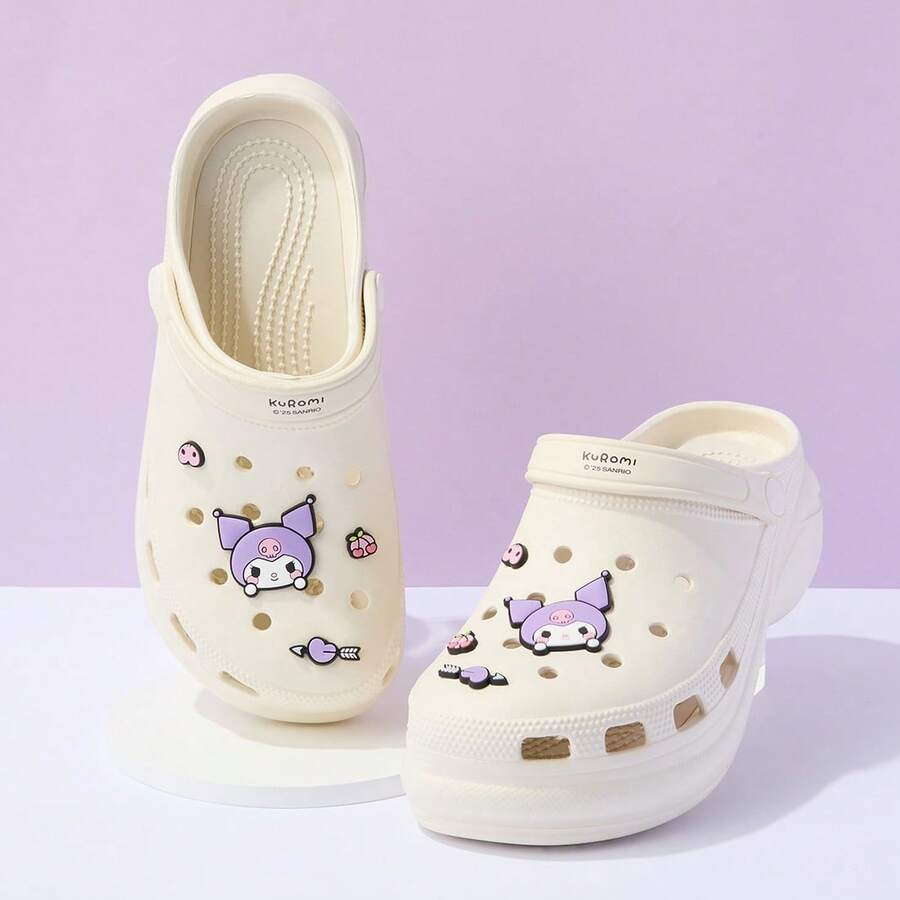 Miniso 女士时尚木屐，中厚鞋底（37-38 码）-ZG，适合日常街头服饰，可爱酷炫风格，有趣的卡通图案超级吸引眼球（1 件） - 白色 - 查看 1