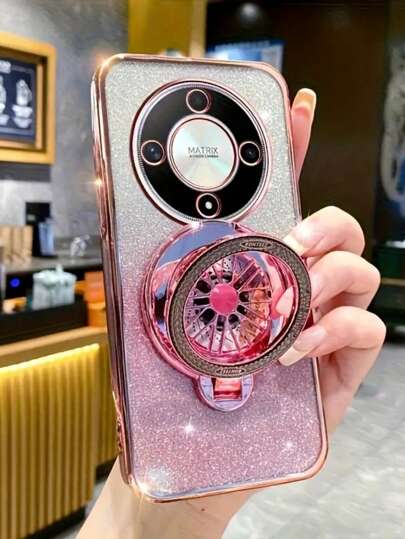 1 Set Magnetic Gyroscope Holder, Rotating Stress Relief Gradient Flashing Phone Case, Wireless Charging Back Cover, Compatible With Honor 50 Lite/Magic 5 Lite/X9A/Magic 6 Lite/X9B/Magic 4 Lite/X9/X9C/X9C Smart/Magic 5 Pro/6 Pro/X7C/Magic 7 Lite, Thermoplastic Polyester, Smartphone Accessories | Flashing Phone Case | Wireless Charging Function