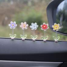 Six-Leaf Daisy Flower Car Dashboard Spring Ornament Car Fresh Daisy Flower Decoration Supplies,5pcs/Set - 六葉雛菊花5色一套 - 查看 6