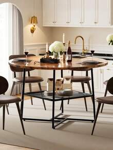 51'' Round Dining Table For 6 Kitchen Dining Room Circle Dinner Pedestal Table Space Saving Wood Kitchen & Dining Room Furniture Farmhouse Dinning Room Circle Kitchen Table Industrial Dinner Table With Metal Base For Kitchen Living Room - 彩色 - 查看 2
