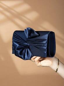 REMANLAND Satin Butterfly & Flower Shaped Clutch Bag For Party, Evening - Navy Blue - View 2