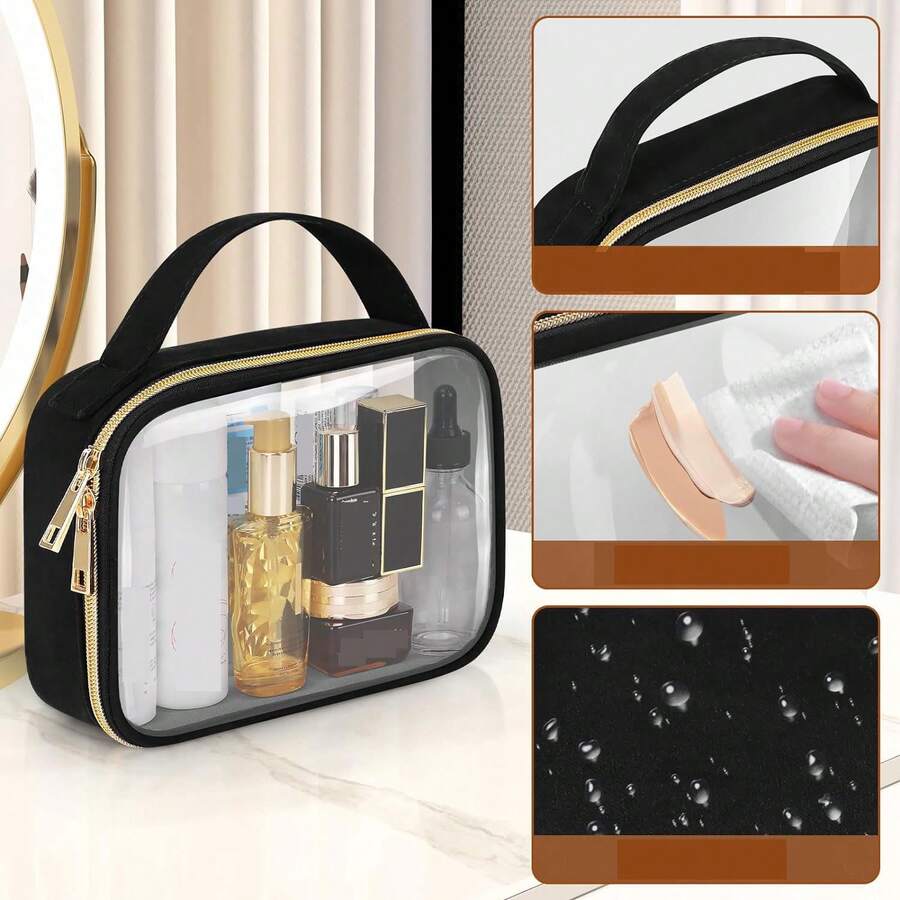 1Packs Clear Travel Makeup Bag, TSA Approved Toiletry Bag, Transparent Makeup Bags With Handles, Quart Size Clear Toiletry Bags, Double-Layer PVC Clear Cosmetic Bags For Women And Men, Carry On Airport Airline Compliant Bag. Wash Bag Bathroom Beach Beach Bag Vacation Holiday Essentials School Supplies Travel Essentials Ladies Dorm College Holiday Winter Bag For School Cruise Essentials Toiletry Bag For Women