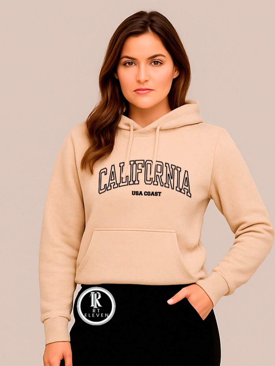 Women's Cold Weather Sweatshirt In Various Colors With California USA Print Fast Shipping Blouse With Pocket And Hood - Kem - Xem 1