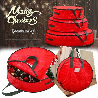 Christmas Wreath Storage Bags Foldable Holiday Decoration Wreath Bag Portable Waterproof Round Storage Bag With Handles