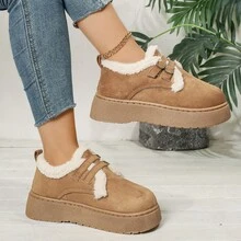 Botas de nieve con suela gruesa para mujeres 2025, zapatos retro con forro térmico de felpa y de fácil puesta para el invierno