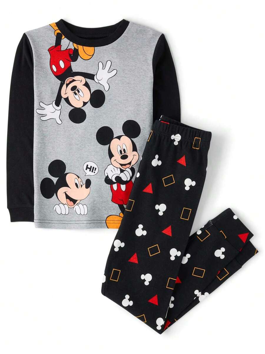 The Children's PLACE Boys Mickey Mouse™ Snug Fit Cotton Pajamas Disney Set Long Sleeve Crew Neck Pull-On Pants - 多重清除 - 查看 1