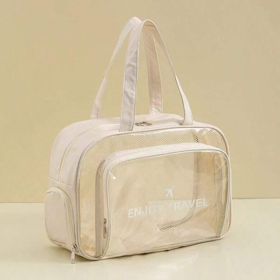 Clear PVC Waterproof Swimming Bag - Travel Handbag And Shoulder Bag - Màu be - Xem 1
