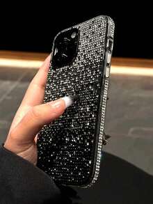 Luxury Sparkling Diamond Sequin Rhinestone Decor Phone Case Compatible With IPhone 16 15 14 13 12 11 X XR SE 8 7 Plus Pro Max Mini Series High-End Protective Cover For Women Waterproof Shockproof Anti-Fall Scratch Resistant Spring Birthday Gift - Black - View 8