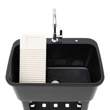 Home Utility Sink For Laundry Room And Garage, Freestanding Laundry Sink For Garage Or Kitchen, Indoor & Outdoor Utility Tub, Freestanding Utility Sink With Storage Shelf - 黑色 - 查看 6