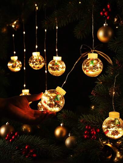 LED Christmas Wishing Ball Curtain Lights String, Santa Claus, Snowman, Christmas Tree, Romantic Storefront, Shopping Mall Hanging Decor, Holiday Party Atmosphere Lighting