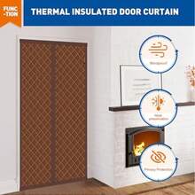 ستارة باب عازلة للحرارة مغناطيسية - قماش أكسفورد ثقيل، بطانة مسمكة، زيادة في الارتفاع بمقدار 2 بوصة، تناسب أبواب الزجاج الانزلاقية 80-120 سم، تحافظ على الدفء وتقلل الضوضاء في الشتاء، لون بني، ستارة باب شتوية، عزل باب انزلاقي، سطح منسوج، بنية متينة، عزل المنزل، تصميم، خياطة مقواة، حل عزل المنزل