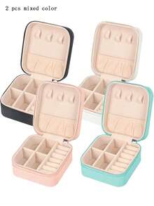 1/2pcs Travel Jewelry Box, Small Jewelry Box, Portable PU Leather Mini Jewelry Travel Case For Earrings, Necklaces, Rings, Bracelets, Watches, Lipstick, Gift For Girls, Women, Mothers, Weddings, Birthdays