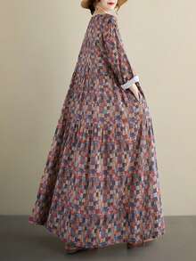 AZAH Bluzki, Jesienna sukienka damska, Kraciasta sukienka jesienna, Sukienka na powrót do szkoły, Jesienna, Nowa, Retro, jesienna sukienka z okrągłym dekoltem i długimi rękawami (2025), Plisowana spódnica, Jesienna odzież damska, Czeska, swobodna sukienka plażowa na wakacje, Jedna sukienka, Losowy nadruk