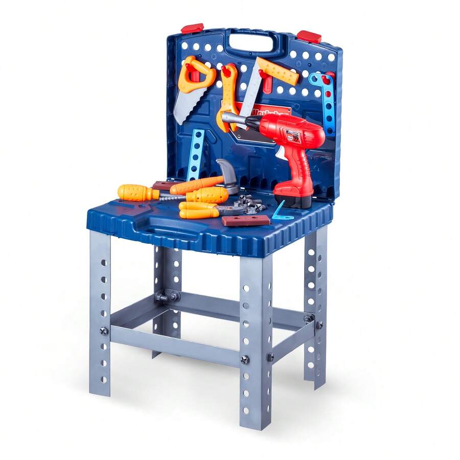 Kids Workbench, 56 Pcs, Kids Tool Bench With Realistic Tools And Electric Drill, Pretend Play Construction Workbench Toys For Toddlers, Toddler Work Bench Learning Gift For Boys & Girls Age 3+ - 彩色 - 查看 1