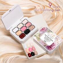 MEET ACROSS 9 Colors Pat Painting Gel Nail Polish With 3Pcs Painting Drawing Nail Brush Pen, 8pcs Sponge Set, Nude Pink Patting Glue Smudge Canned High Saturation Popular Semi-Solid Nail Polish Glue For Gradient Nails Manicure Nail Art Design & Nail Salon - 彩色 - 查看 5