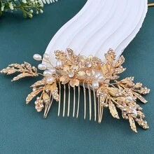 1 Stück handgefertigter Braut Silber & Gold Strass Haarschmuck, Haarklammer aus Legierung mit Blatt, schwerer Metall Blatt Haarclip, geeignet für Hochzeit, Verlobung, Abschlussball