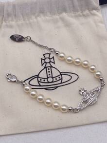 Vivienne Westwood Mini Bas Relief Pearl Bracelet - Silver - View 4