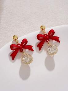 CVNANA 2 件法式时尚复古红色蝴蝶结吊坠耳环，精致可爱百搭女士耳环，适合日常佩戴、派对、节日、圣诞耳环、新年耳环，理想的礼物 - A - 查看 8