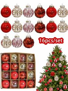 16pcs- 2.36Inch Christmas Tree Balls Ornaments, Golden RedShatterproof Plastic Decorative Baubles Decorations For Xmas Tree Decor Holiday Party Wedding Decoration (Red & Gold, 60mm)