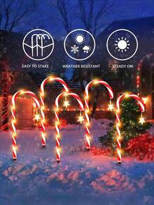 10-In-1 Solar Powered Christmas Candy Cane Lights - 5/8/10 Pcs Set, 8 Flashing Modes, Holiday Red & White Striped Design, Auto Charging Under Sunlight, Auto Lighting At Night, Warm White LED Outdoor Decor, Outdoor Holiday Decoration, Christmas Ground Stake Lights, Star-Shaped Design, Ideal For Holiday Gifts, Holiday Decor, Outdoor Lighting