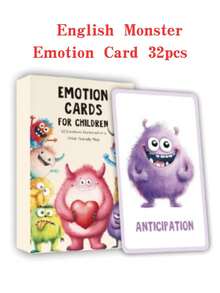 New English German Emotion Card 32 Cute Monster Emotion Card Animal Emotion Learning Mindfulness Card