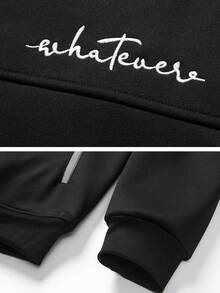 Men's Casual Thermal Lined Hoodie And Pants Set, Autumn/Winter - Black - View 3