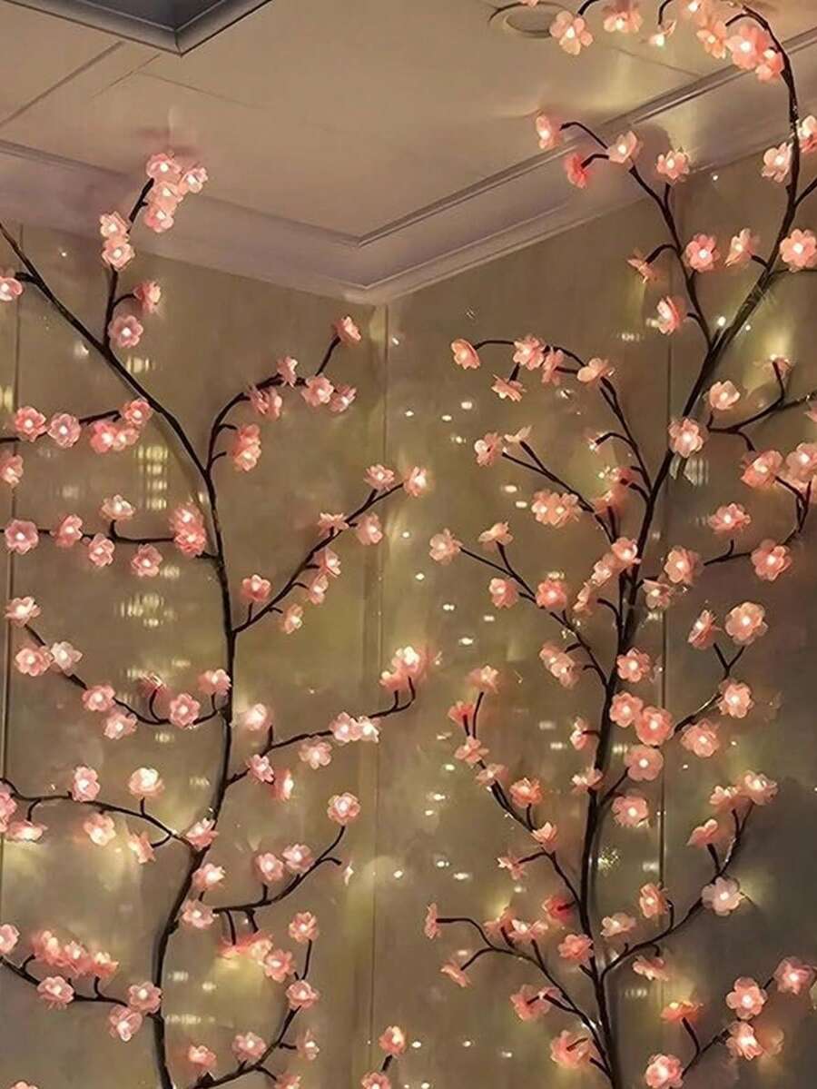 1 X 72LED/96LED/144LED 发光樱花花环、柔性柳藤小枝仙女灯、仙女灯、樱花树、发光墙面装饰、樱花灯、发光藤蔓、卧室藤蔓、樱花装饰、樱花灯、8 种照明模式、柔性柳藤小枝仙女灯、卧室家居花卉墙面装饰