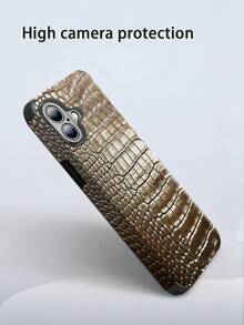 غطاء هاتف واقي مقاوم للصدمات بتصميم دوار للصوت، بنمط جلد التمساح الأسود، مناسب لهاتف آيفون