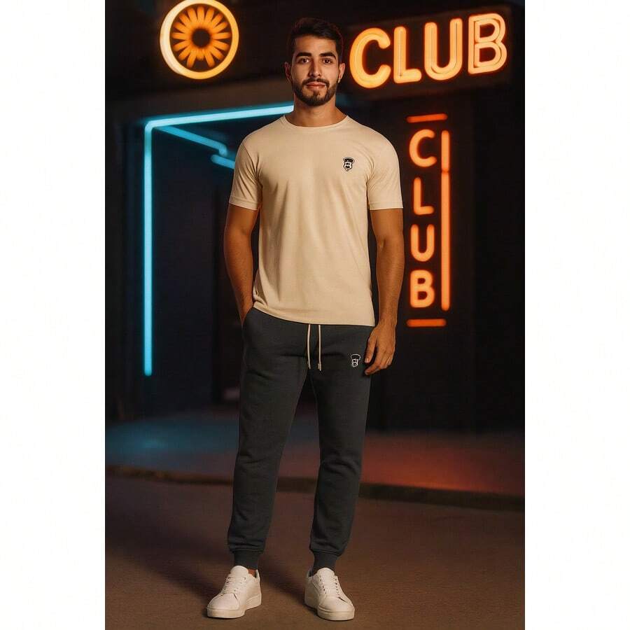 White T-Shirt + Jogger Pants Kit Opposite Modas Elegant Versatile High Quality - Dark Grey - View 1