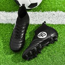 男女通用防滑足球鞋，高帮钉鞋，耐磨人造草足球鞋 - 黑色 - 查看 6