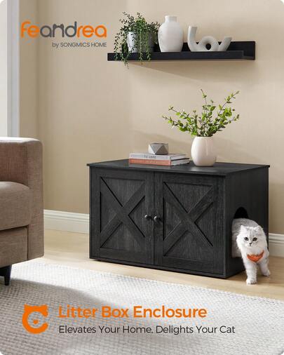 Feandrea Cat Litter Box Enclosure, Litter Box Furniture Hidden With Removable Divider, Indoor Cat House, End Table, 31.5 X 20.9 X 19.7 Inches, Cat Stuff, Ink Black