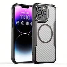 Magnetic Apple 15 Pro Max Phone Case, Carbon Fiber, 15 Plus, 15 Pro Phone Case, 15 Micro-Perforated TPU Full Coverage PC Two-In-One IP, Compatible With 14 Pro Max, 16 Pro Max, 16 Pro, 16, 12, 13, And 14 - Black - View 2