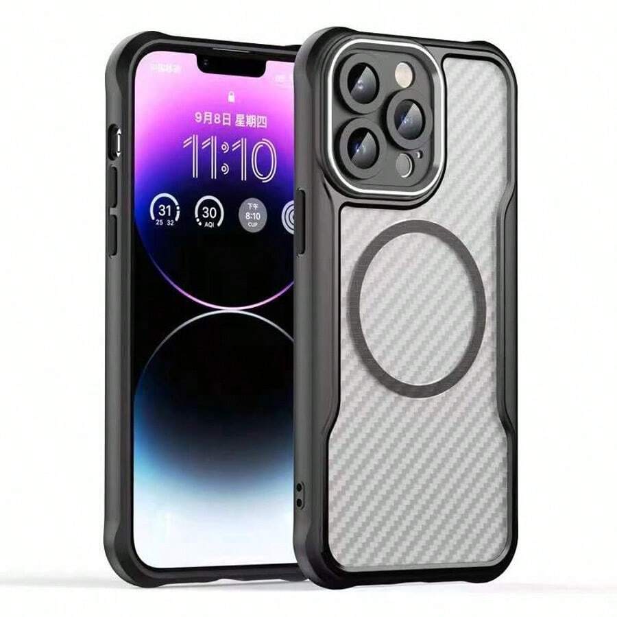 Magnetic Apple 15 Pro Max Phone Case, Carbon Fiber, 15 Plus, 15 Pro Phone Case, 15 Micro-Perforated TPU Full Coverage PC Two-In-One IP, Compatible With 14 Pro Max, 16 Pro Max, 16 Pro, 16, 12, 13, And 14