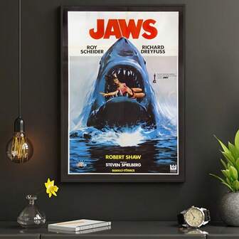 1 pieza Tiburón Blanco Grande, Póster de la película de 1975, Arte de pared moderno, Regalo, Decoración del hogar, Póster de lienzo, Pintura decorativa de pared de otoño para baño, dormitorio, oficina, sala de estar, Decoración de pared colorida, Sin marco