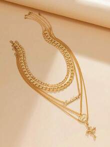 5 Stücke/Set Vintage Mehrschichtiges Herz geprägtes Portrait Kreuz Halskette, Hip-Hop personalisierte Buchstaben Kette Schmuck