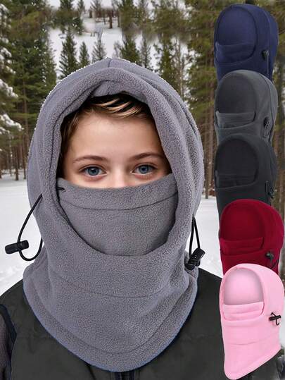 1PC Neck Full Face Ski Mask Hood Cap Kids Fleece Balaclava Hat Boys Girls Children Skiing Cap