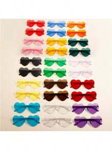 زوج 1/10 من النظارات الزخرفية ذات شكل القلب بألوان الحلوى مع فيونكة، مناسبة للأعراس والحفلات وتصوير الحفلات الملونة، مناسبة لحفلات الكرنفال والعطلات الشاطئية الاستوائية والبارات والنوادي والاكسسوارات الخارجية، تناسب جميع أشكال الوجه، مناسبة لعطلات الصيف على الشاطئ والخارج والسفر